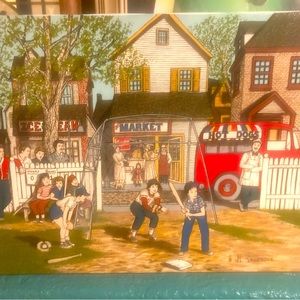 H. Hargrove Signed.(Nicolo Sturiano) Sand Lot Baseball Serigraph Oil Painting.